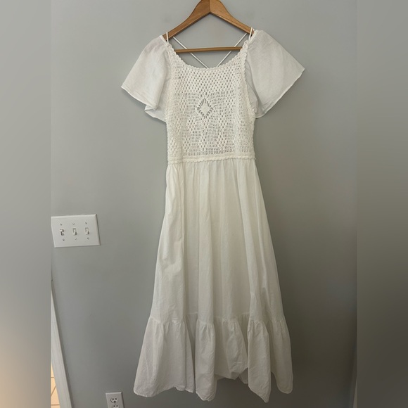 Zara White Crocheted Open Back Maxi Dress - Picture 3 of 8